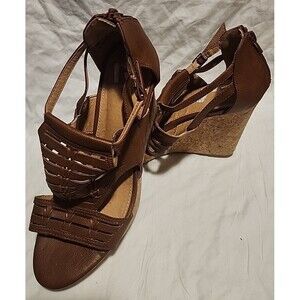 Report Cork Platform Cinnamon Buckle Strap, Back Zip Heels Sandals Open Toe Shoe